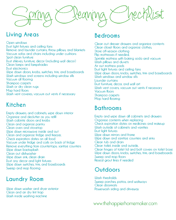 Free Spring Cleaning Printable Checklist The Happier Homemaker